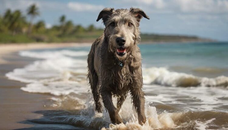 A dog enjoying Exercising along the beach, illustrating an active lifestyle for pets with congestive heart failure.
