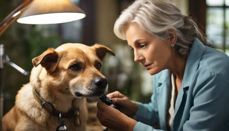 A veterinarian examining a dog’s eyes.